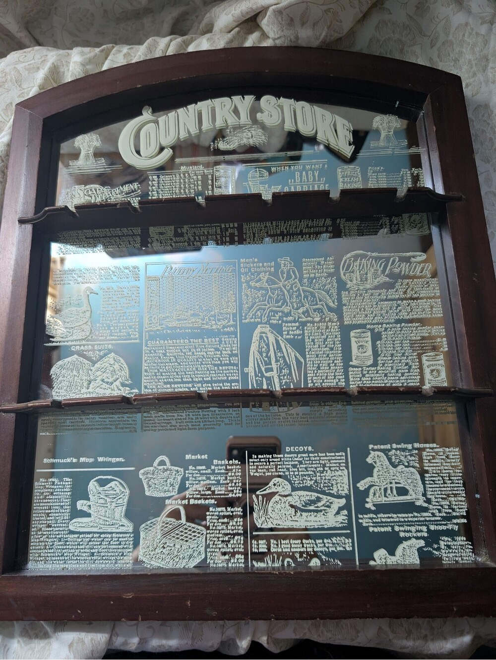 Country Store Vintage Wooden Spoon Display Cabinet with Glass Panels